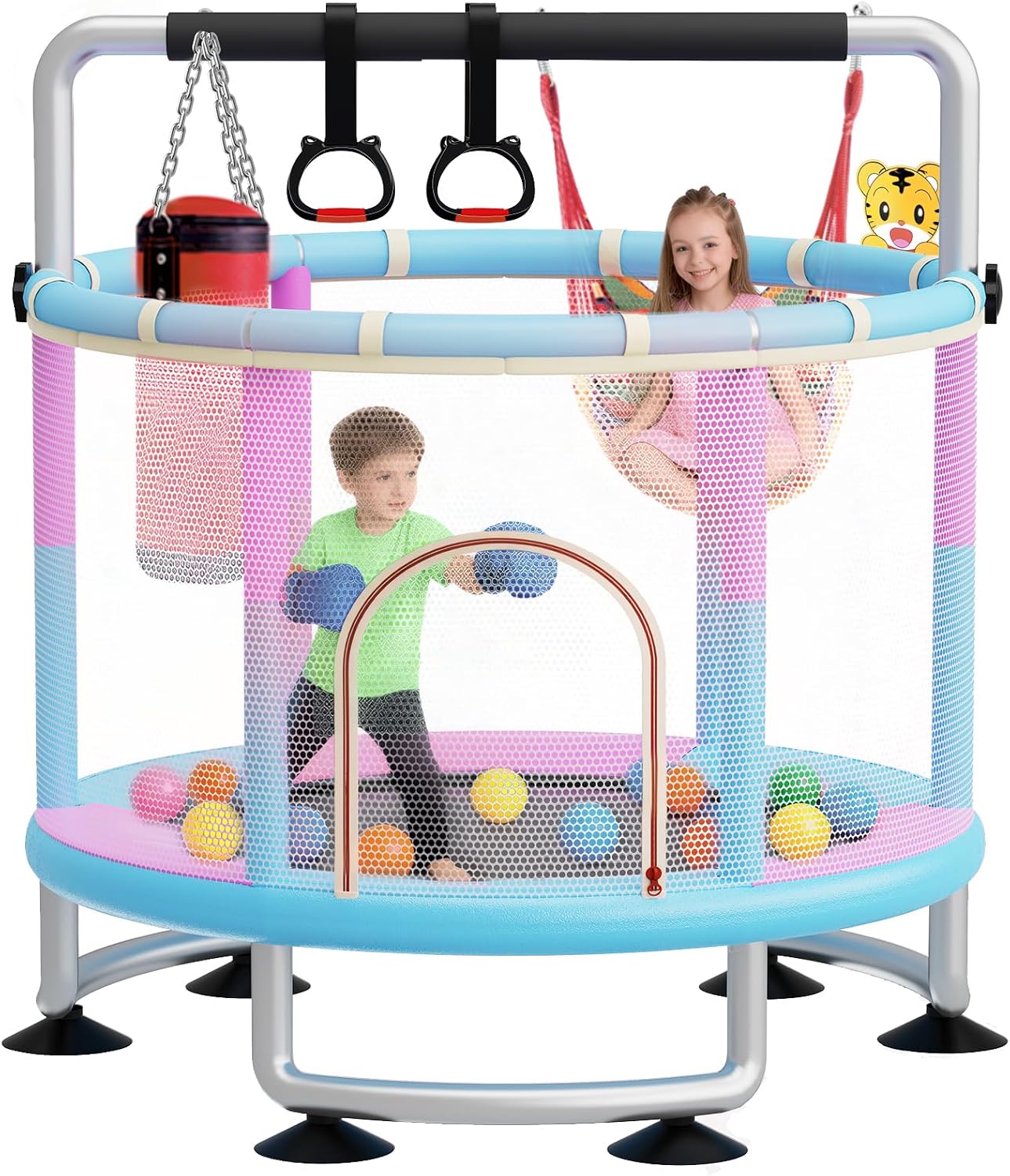 60' Toddler Trampoline for Kids,5FT Kids Trampoline for Toddlers 1-3,Upgrade Adjustable Kids Trampoline Indoor Outdoor,Mini Trampoline for Kids 2-5,500lbs Baby Small Trampoline with Net and Swing