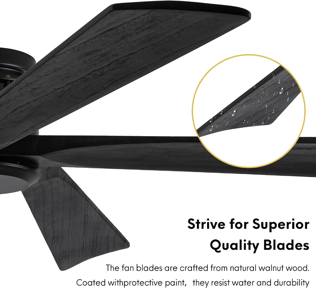 EKIZNSN 64 Inch Outdoor Low Profile Flush Mount Ceiling Fans without Lights for Patios, 110V Noiseless Reversible DC Motor, 6-Gear Speed (Black Finish with Black Blades)