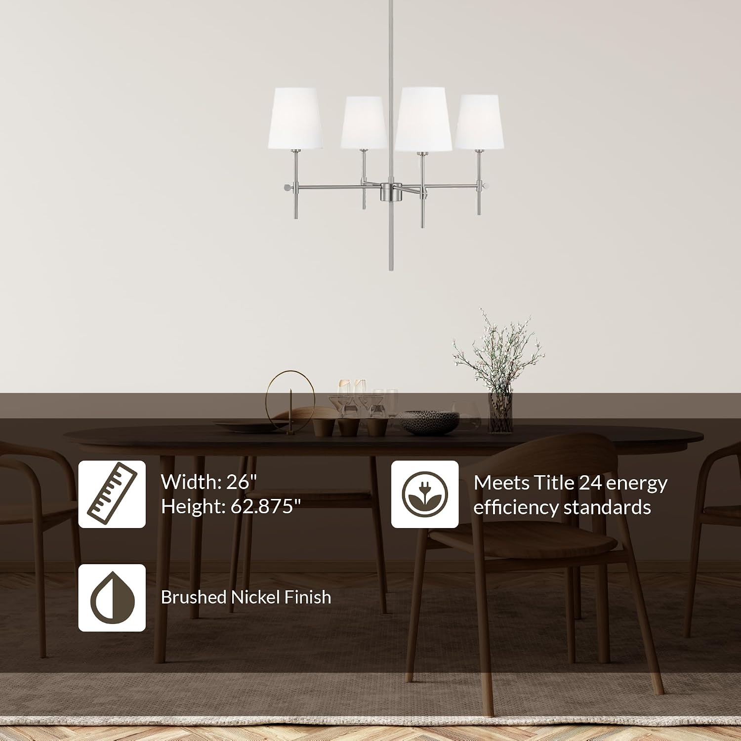 Generation Lighting 4-Light Baker Chandelier Brushed Nickel 3287204-962 | Modern Ceiling Light Fixture for Room Decor| Chandelier for Dining Room or Living Room Uses Standard or LED Light Bulbs