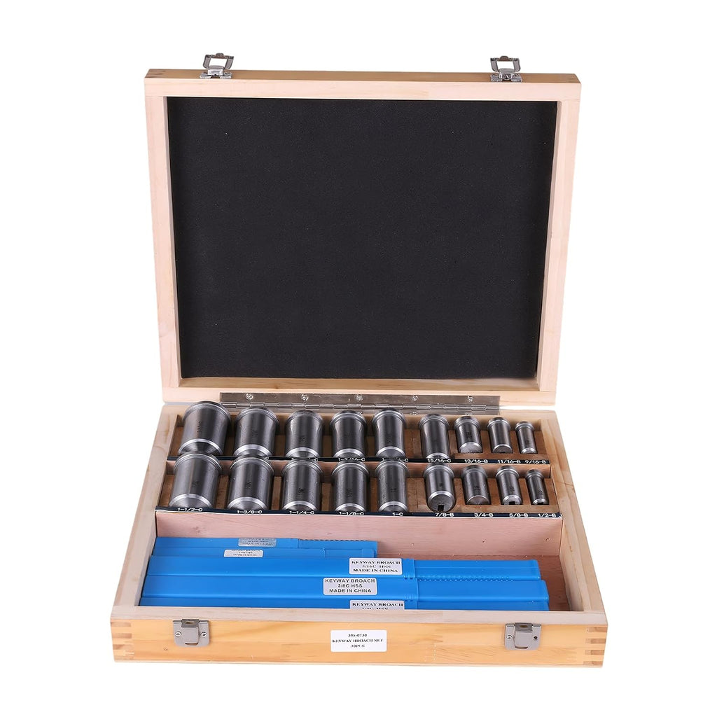 30-Piece Keyway Broach Kit, 5 High-Speed Steel Broaches with 18 Bushings & 7 Shims, Standard Metric Keyway Cutting Tool Set for Metalworking