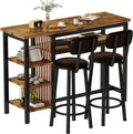 Recaceik 3 Piece Bar Dining Table Set, Modern Bar Table and Stools for 2, Kitchen Counter Height Dining Table Set with 4 Storage, Breakfast Nook Set Pub Table with Backrest