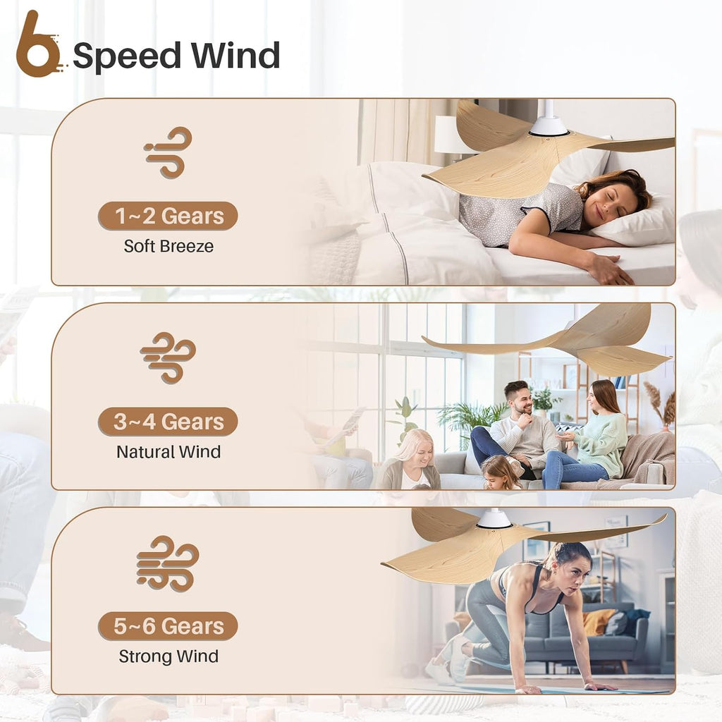 CACI Mall 52 Inch Ceiling Fans No Light, 3 blade ceiling fan without light, Modern, Remote Control, 6 Speeds, Timer, Quiet Reversible DC Motor for Indoor, Living room, Bedroom