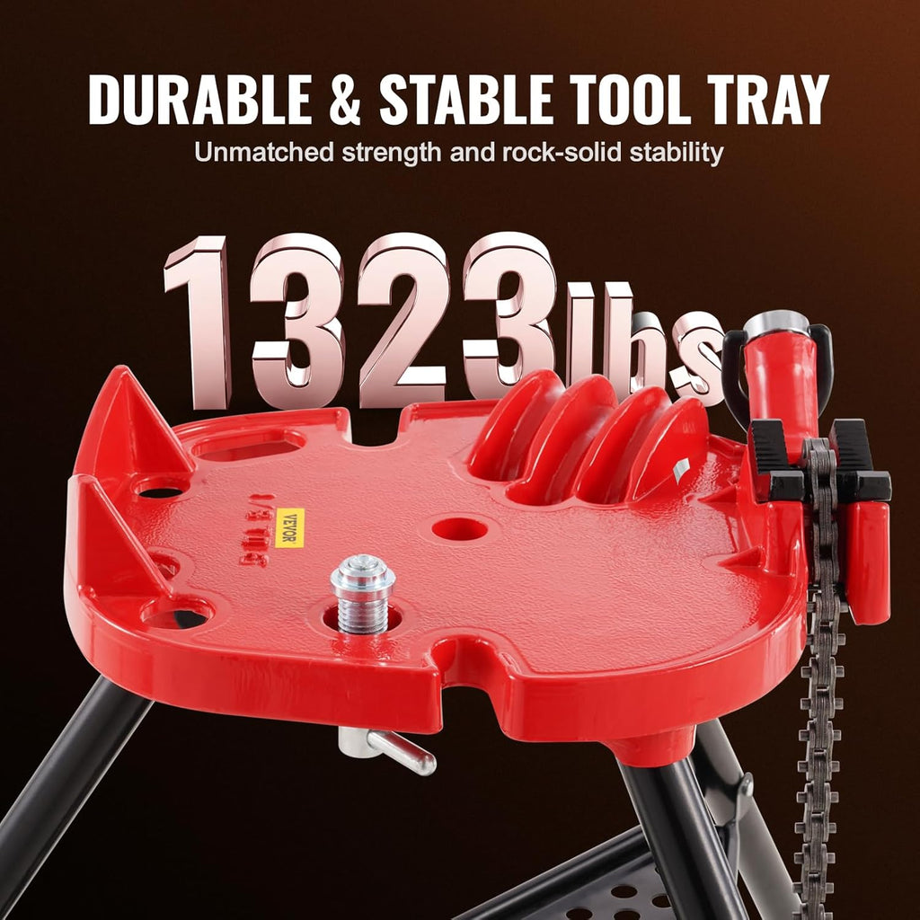 Mophorn 460-6 Tripod Pipe Chain Vise 1/8'-6' Capacity,Pipe Stand Portable Foldable Steel Legs,Pipe Stands w/Tool Tray, Tripod Stand Chain Vise Ideal for a Variety of Pipe Materials