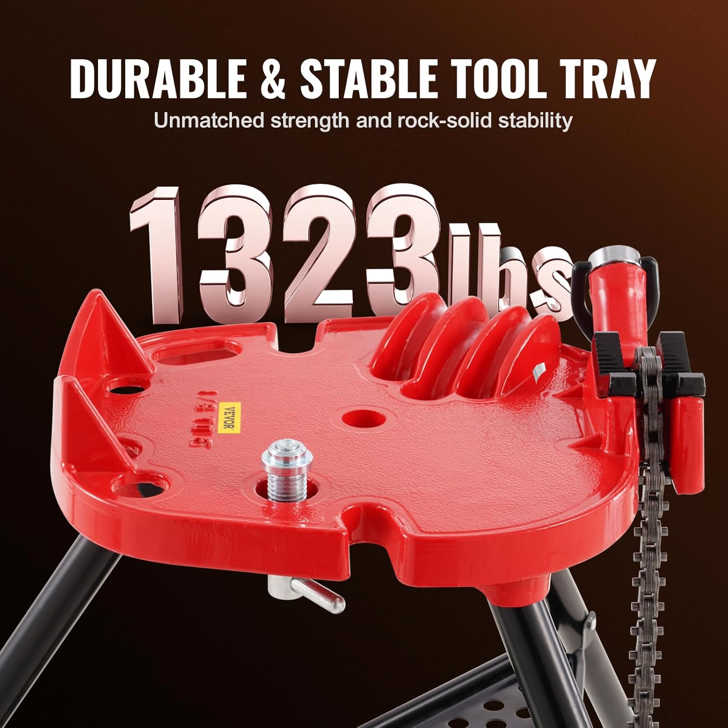 Mophorn 460-6 Tripod Pipe Chain Vise 1/8'-6' Capacity,Pipe Stand Portable Foldable Steel Legs,Pipe Stands w/Tool Tray, Tripod Stand Chain Vise Ideal for a Variety of Pipe Materials