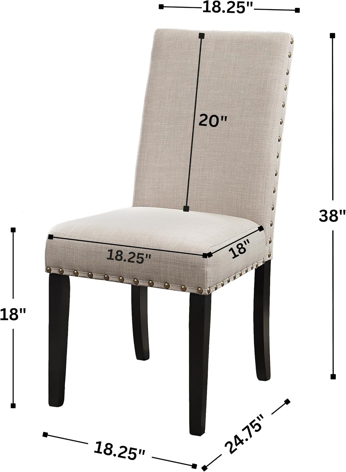 Roundhill Furniture Biony Fabric Dining Chairs with Nailhead Trim, Set of 2, Tan