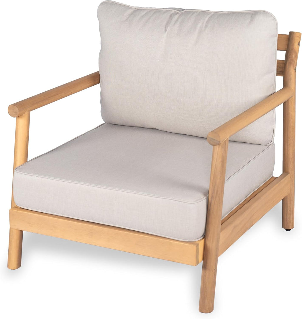 Christopher Knight Home Jorine Outdoor Club Chairs Set of 2, Acacia Wood Accent Chair, Wooden Armchair with Cushions, Open Back Comfy Seating Louge Single Sofa for Backyard Garden Balcony, Teak+Beige