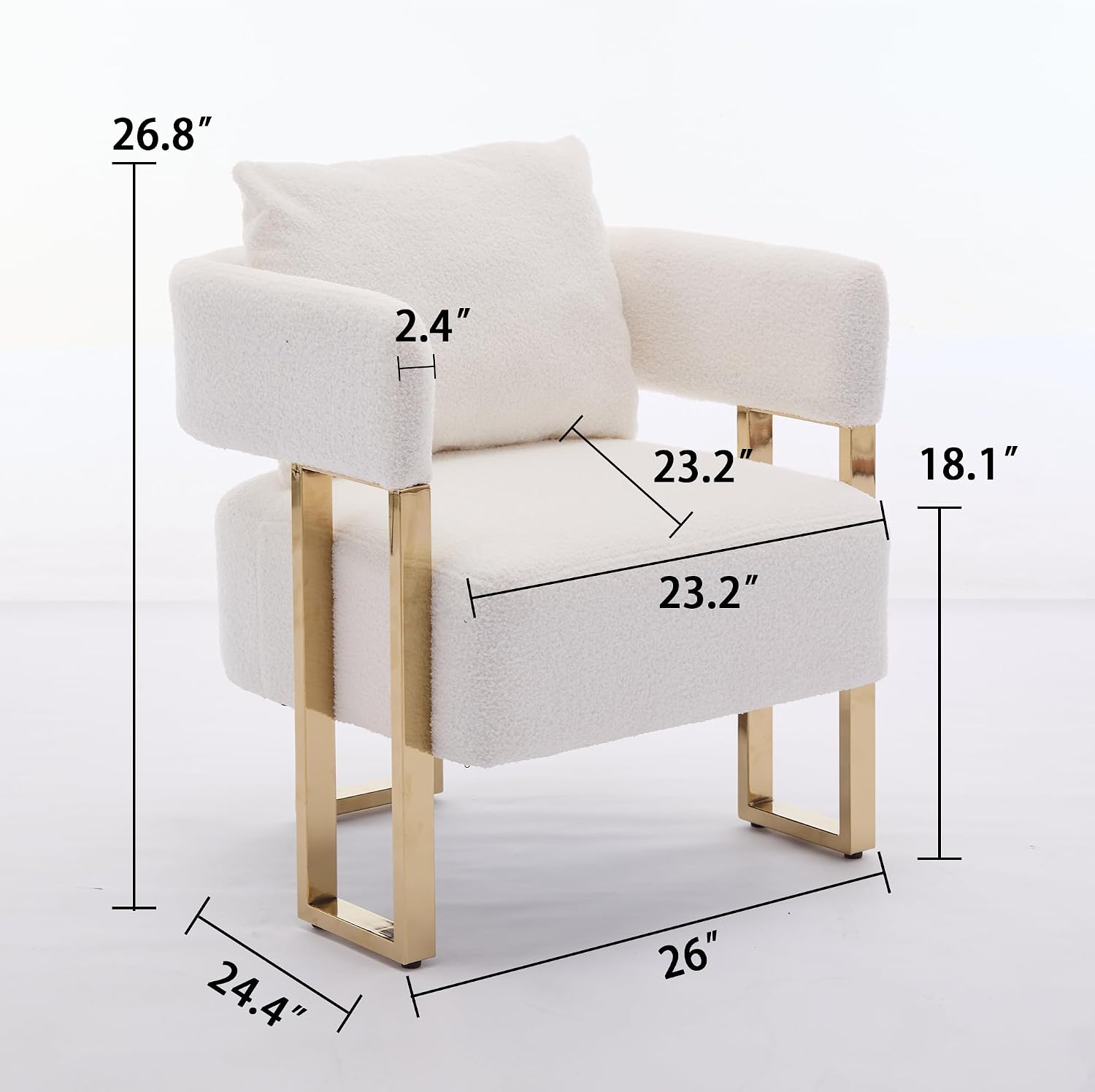 YISHENG Modern Barrel Accent Chairs Set of 2, Living Room Side Chairs with Golden Metal Legs Soft Upholstered Reading Armchairs no Wheels for Vanity/Reception Room//Bedroom/Lounge/Office, White Teddy