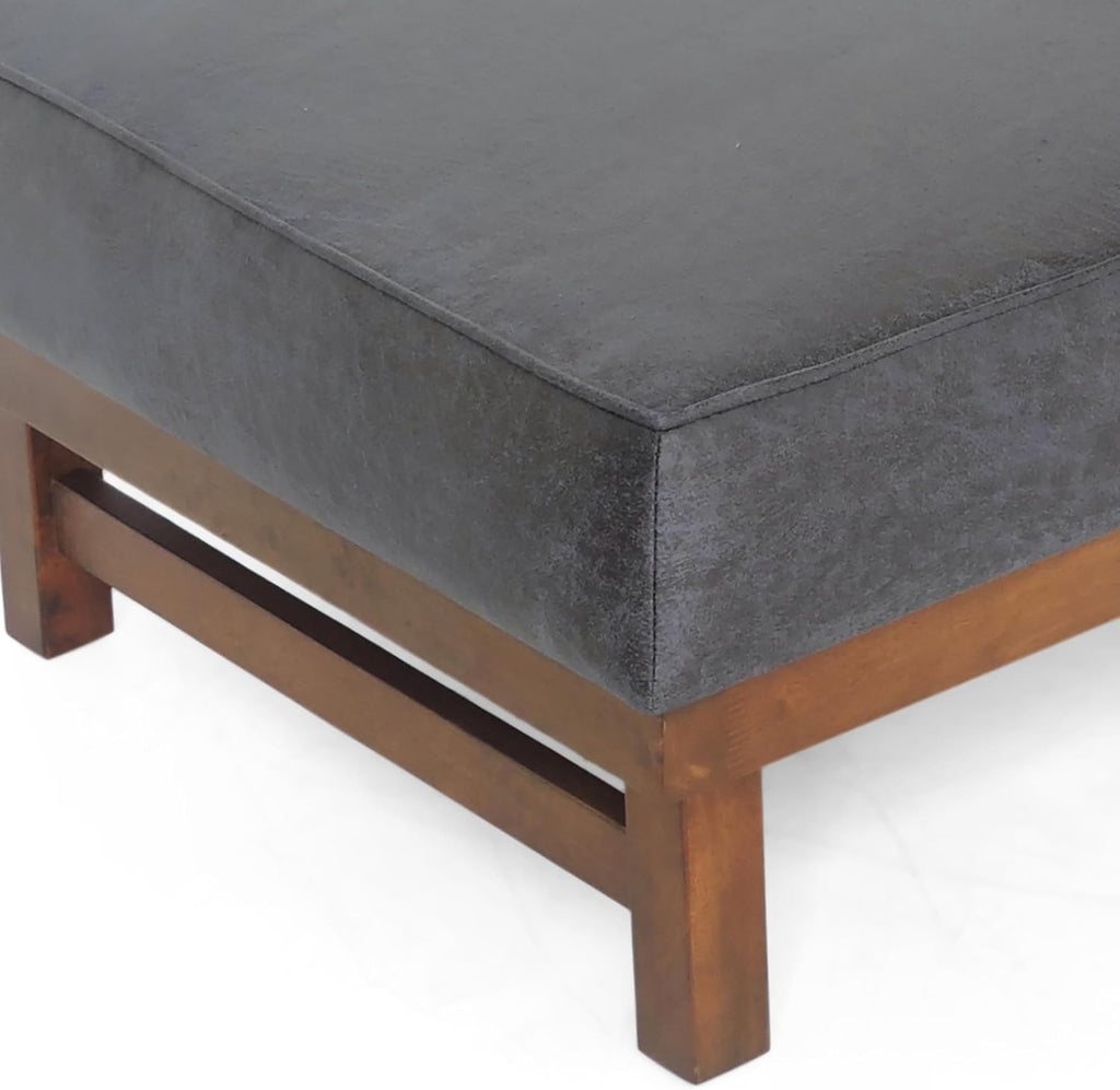 Christopher Knight Home Hillman Microfiber Cocktail Ottoman Bench, Wood Frame Rectangular Upholstered Coffee Table, Living Room/Bedroom/Entryway Sofa Extra Seat, End of Bed Footstool, Dark Gray+Walnut