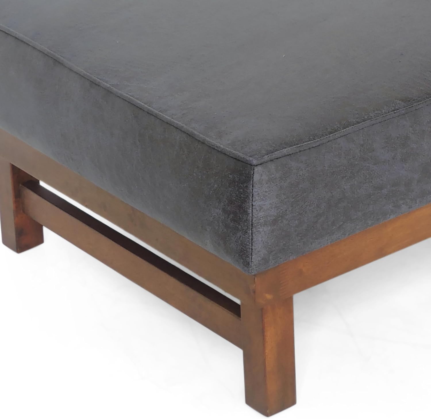Christopher Knight Home Hillman Microfiber Cocktail Ottoman Bench, Wood Frame Rectangular Upholstered Coffee Table, Living Room/Bedroom/Entryway Sofa Extra Seat, End of Bed Footstool, Dark Gray+Walnut
