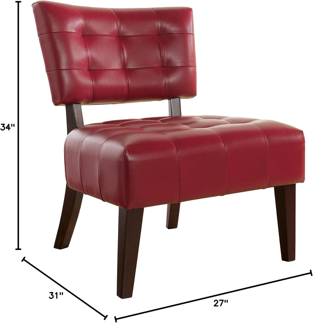 Roundhill Furniture Blended Leather Tufted Accent Chair with Oversized Seating, Red