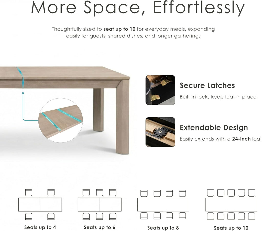 Furniture of America Dannen Modern Solid Wood 118-inch Extendable Dining Table with Leaf, Seats up to 10, Easy Assembly for Home, Kitchen, Living Room, Weathered Black