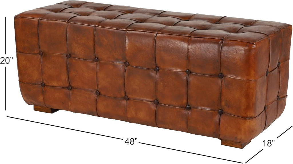Deco 79 Leather Home Bench Tufted Upholstered Entryway Bench, Bedroom Bench 48' x 18' x 20', Brown