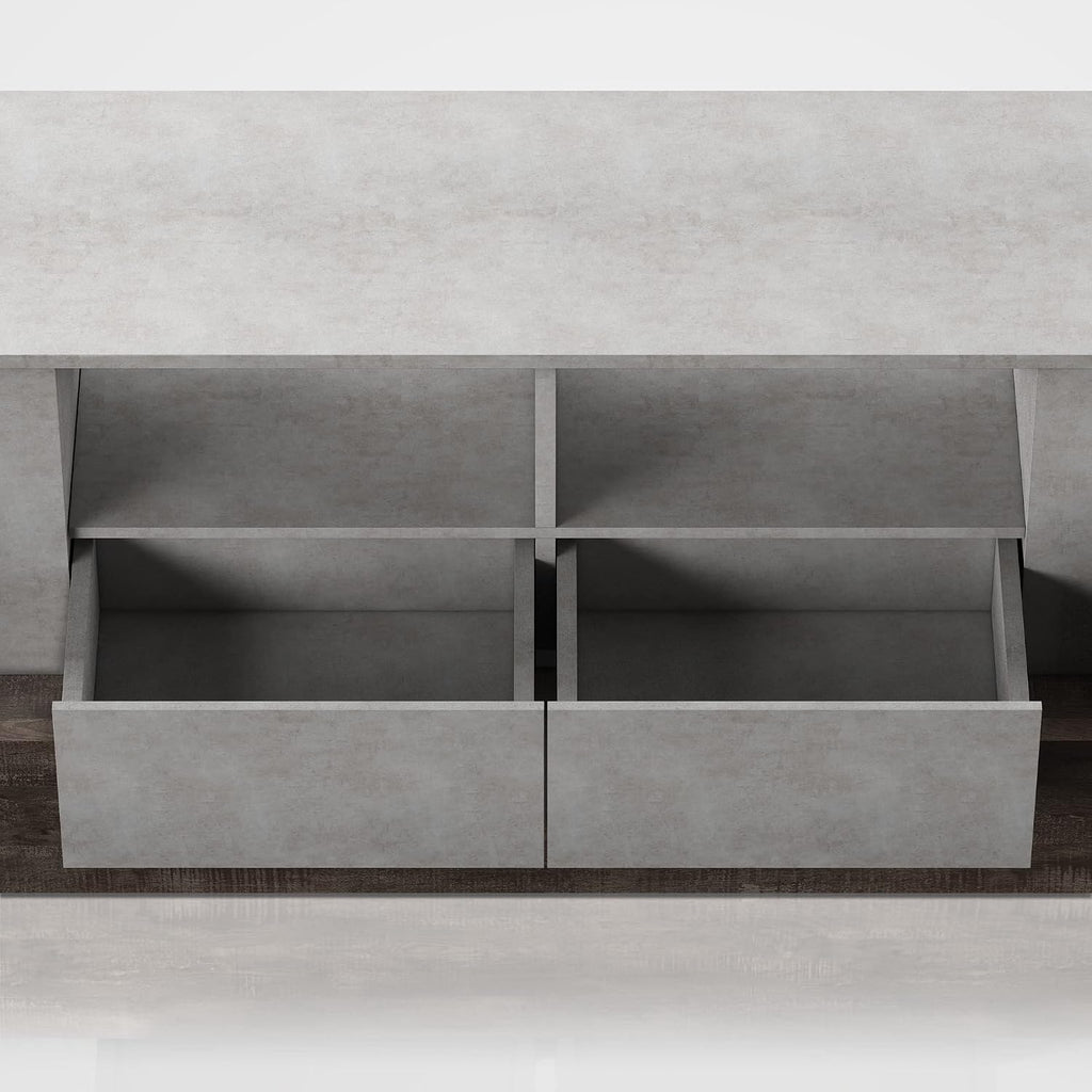 HOMES: Inside + Out Chauncy Contemporary 2 Open Shelves TV Stand with 2 Drawers On Metal Glides, Media Center, for Family Room, Entertainment Room, Entertaining, Movie Night, 71-inch, Gray Concrete