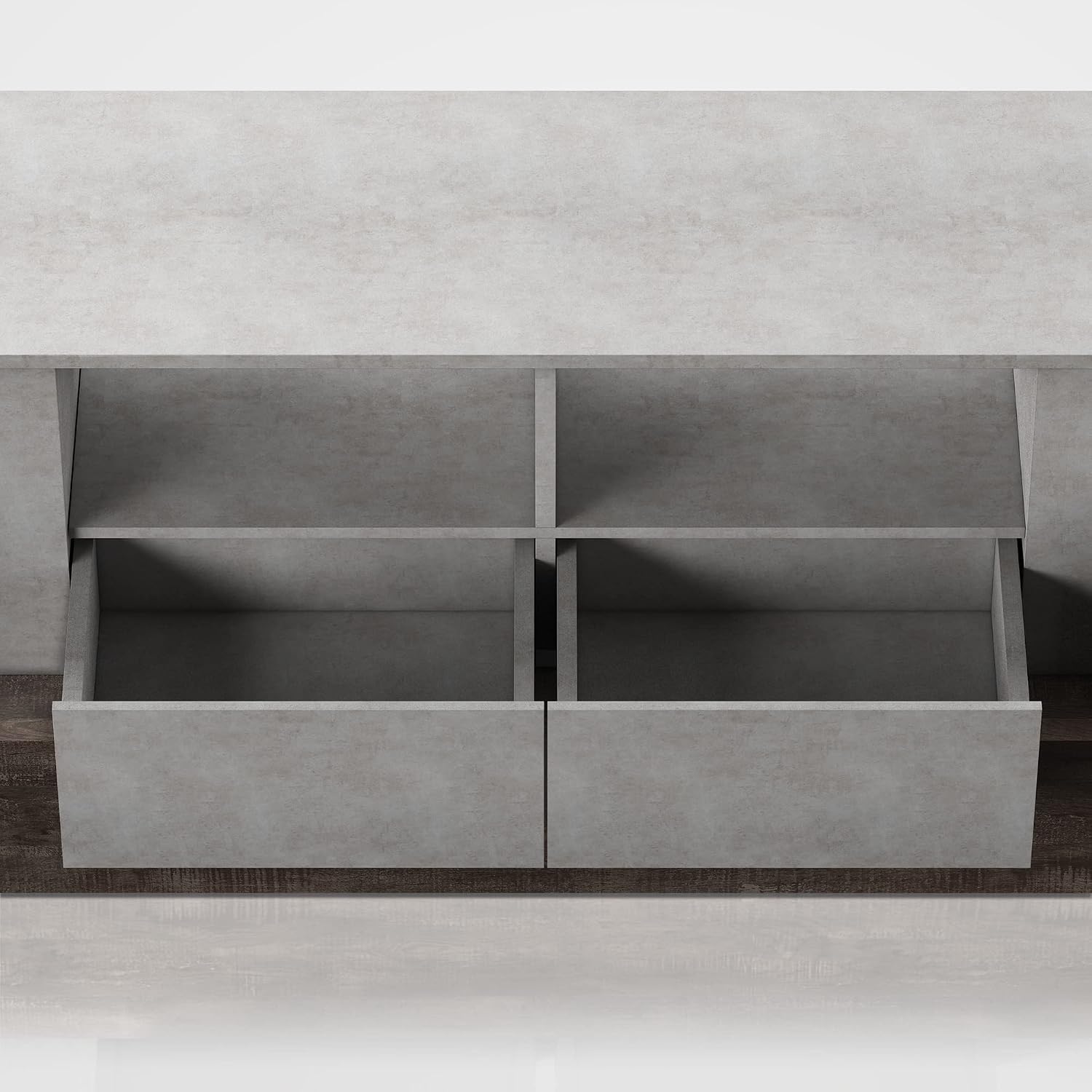 HOMES: Inside + Out Chauncy Contemporary 2 Open Shelves TV Stand with 2 Drawers On Metal Glides, Media Center, for Family Room, Entertainment Room, Entertaining, Movie Night, 71-inch, Gray Concrete