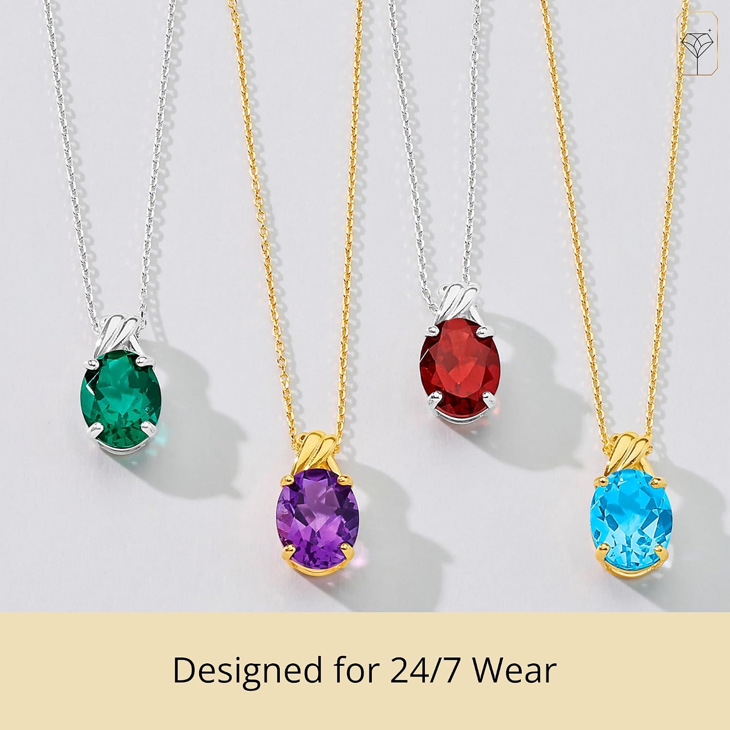 MAX + STONE Solid 14k White or Yellow Gold Gemstone Oval Pendant Necklace for Women with a Drop Twist Setting 9mm x 7mm Birthstone and Adjustable Cable Chain Size 16 to 18 Inches