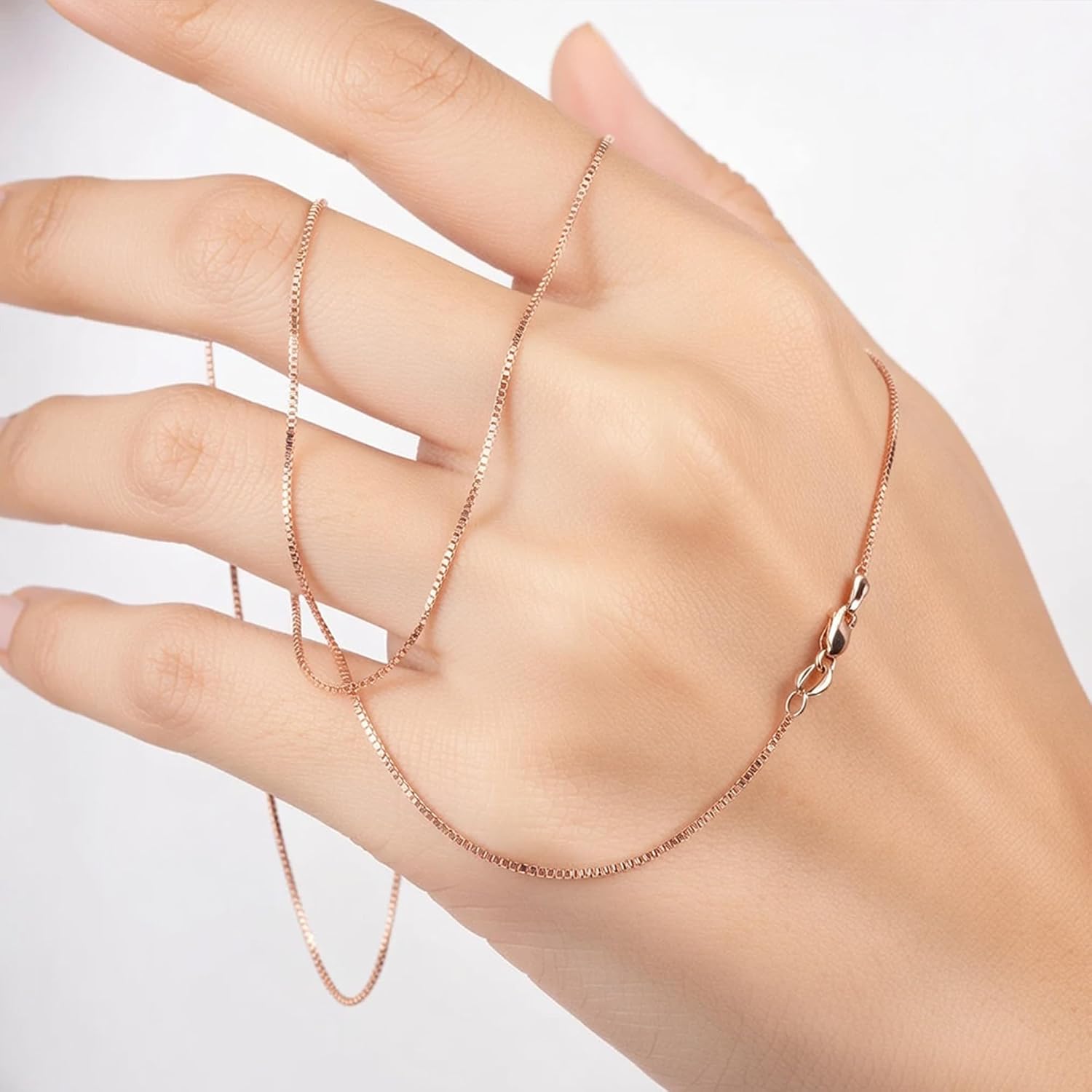 Jewelry Affairs 14k Rose Solid Gold Mirror Box Chain Necklace, 0.6mm