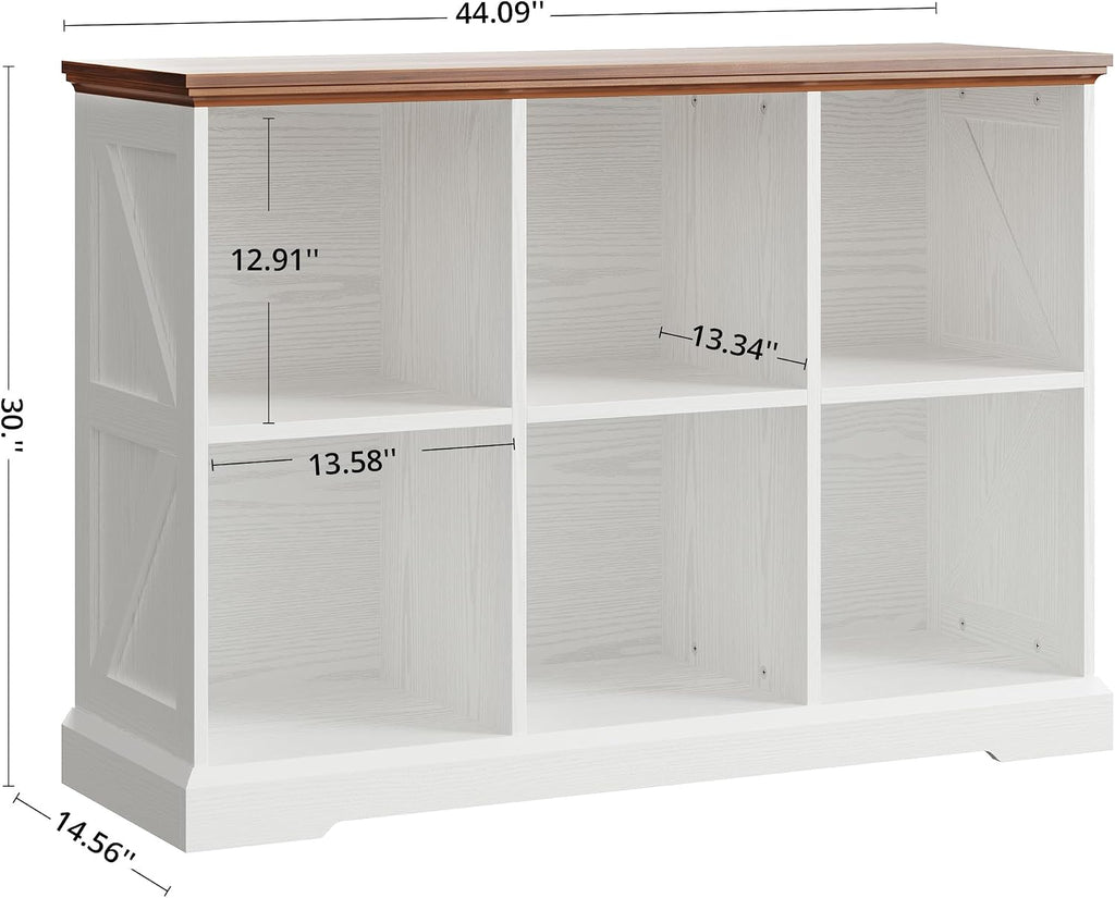 IRONCK 6 Cube Storage Organizer, Wooden Cube Shelf with Storage, Farmhouse Bookcase for Bedroom, Living Room and Home Office, White