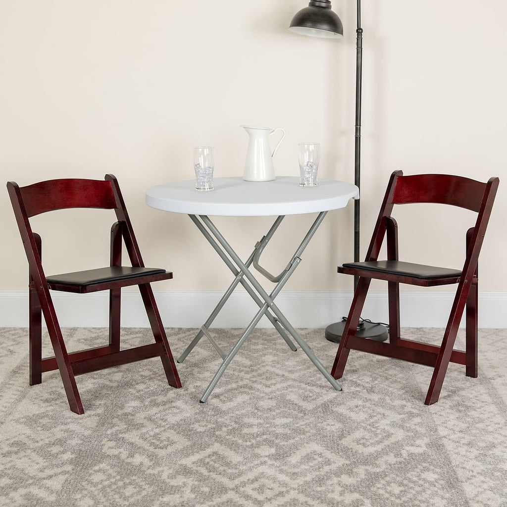 Flash Furniture 2 Pack HERCULES Series Mahogany Wood Folding Chair with Vinyl Padded Seat