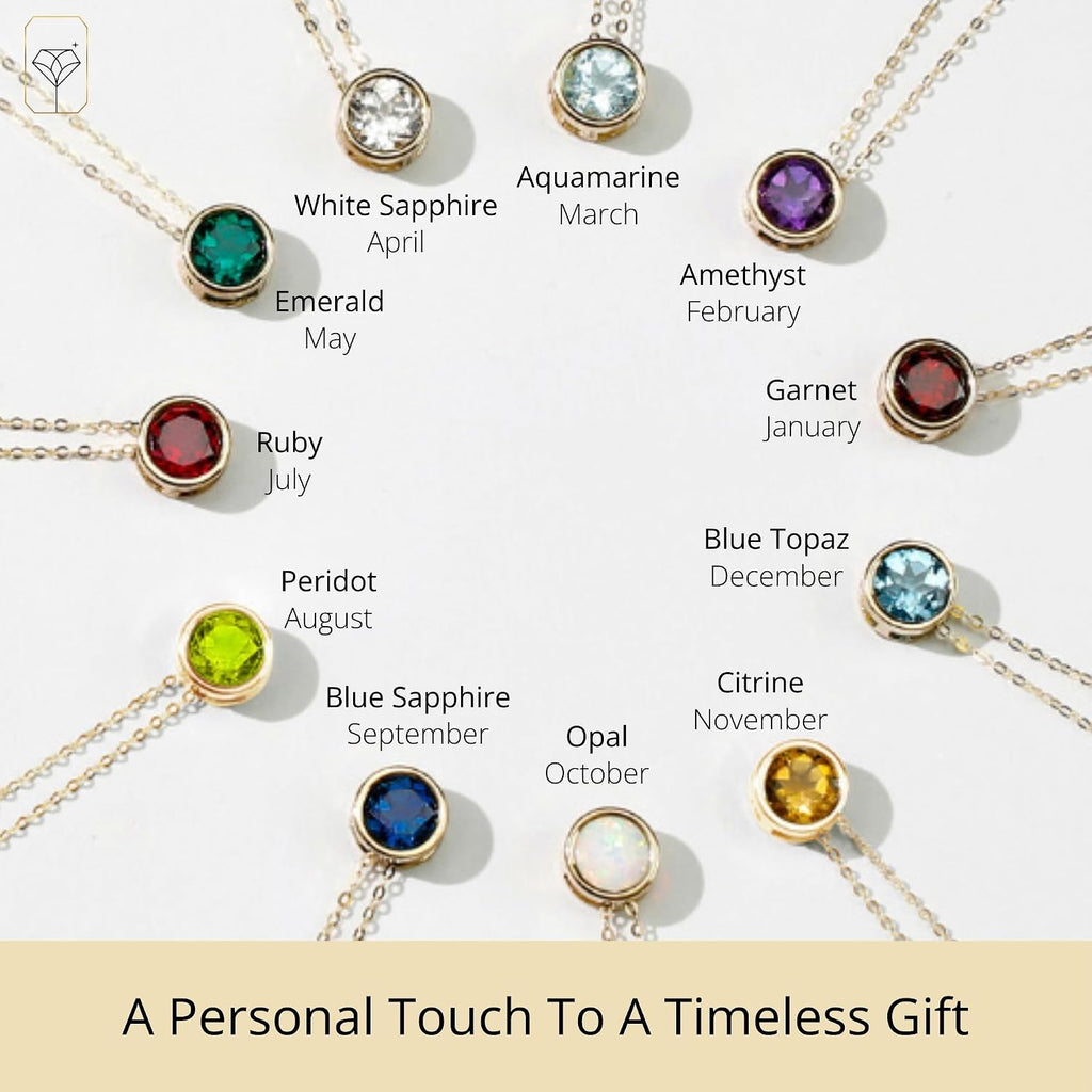 MAX + STONE 14K Gold Gemstone Pendant with 7mm Round Bezel Birthstone | Dainty Round Necklace for Women with Gold 18 Inch Cable Chain | Secure Clasp Pendants with Gift Box