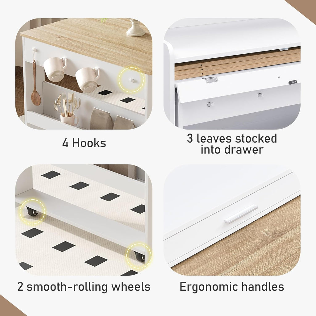 Merax Sideboard Buffet Cabinet with Foldable Dining Table, Multifunctional Cupboard with Storage Shelf and Hooks, for Small Places,Studio, Apartment