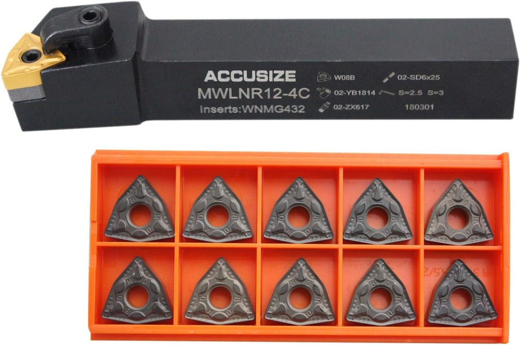 Accusize Industrial Tools 3/4'' by 4-1/2'' Oal Mwlnr-12-4c Toolholder with 10 Pcs Wmng432 Carbide Inserts, 2316-0008ins2