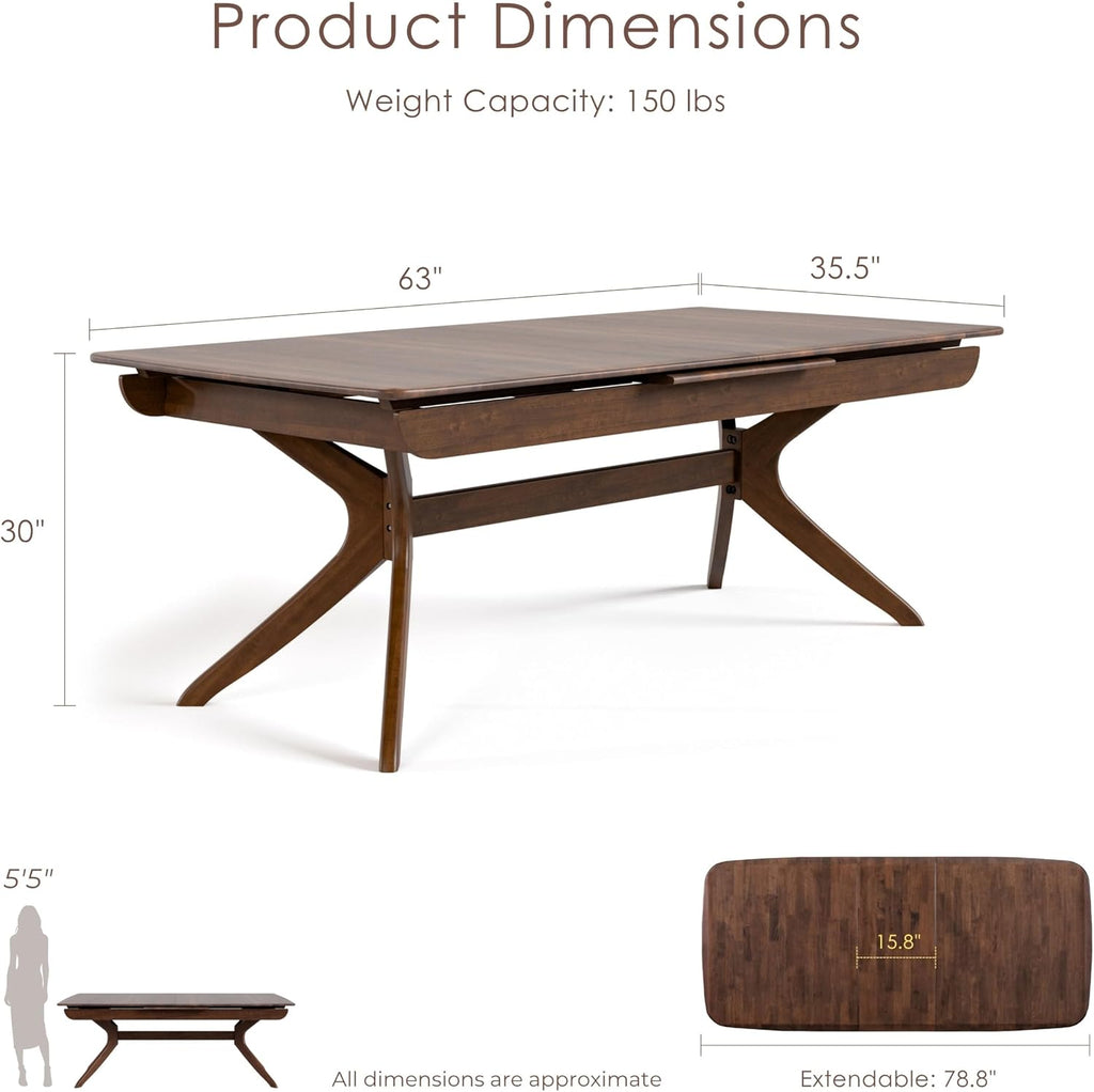 Furniture of America Nazaen Modern Solid Wood 78.8-inch Extendable Rectangular Dining Table with Pop-Up Mechanism, Curved Leg for Home Kitchen, Dinettes, Rich Walnut
