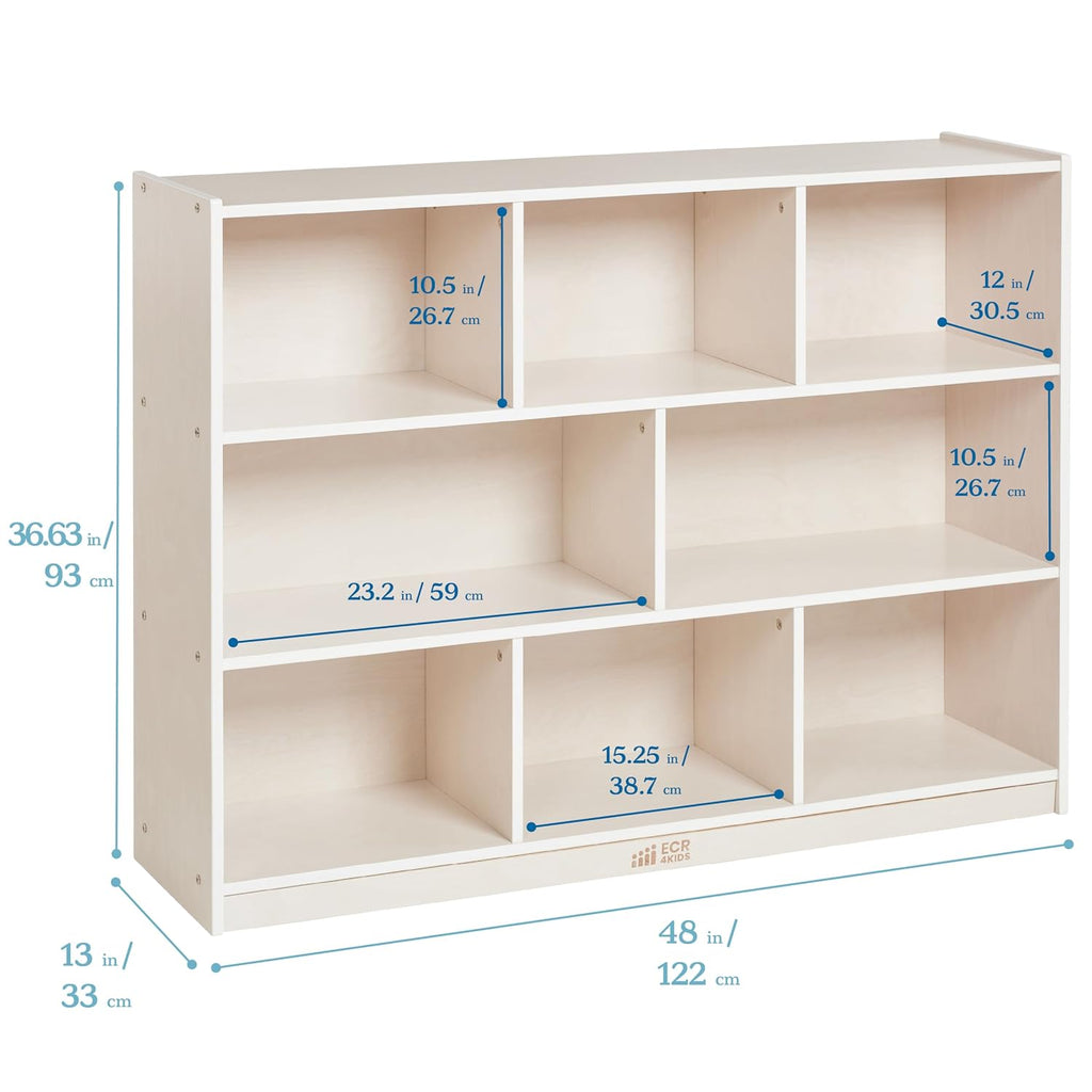 ECR4Kids 8-Compartment Mobile Storage Cabinet, Elementary, Classroom Furniture, White Wash