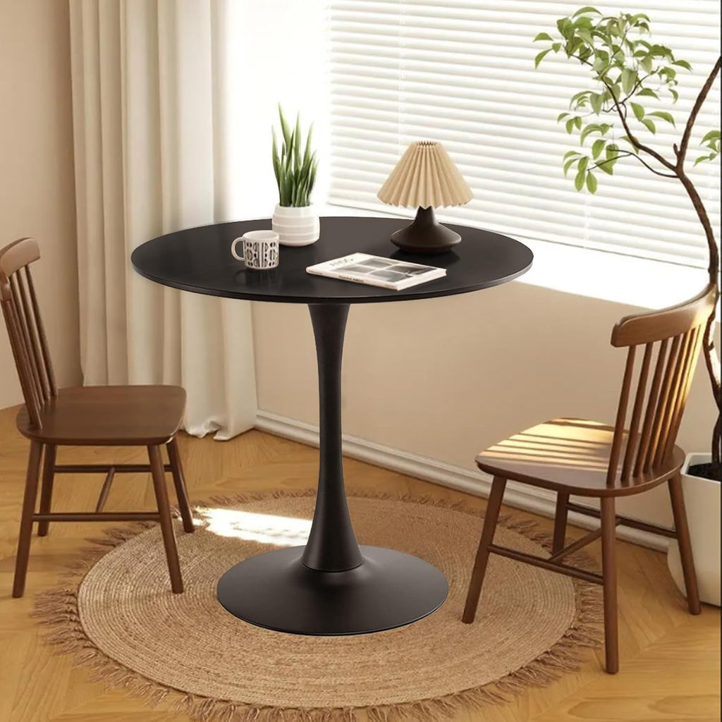 31.5' Round Dining Table for 2 MDF Table Top and Heavy Metal Dining Table Leg for Kitchen Dining Room Apartment Small Space(Black)