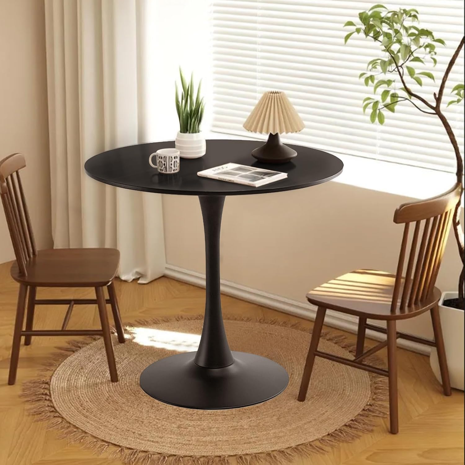 31.5' Round Dining Table for 2 MDF Table Top and Heavy Metal Dining Table Leg for Kitchen Dining Room Apartment Small Space(Black)
