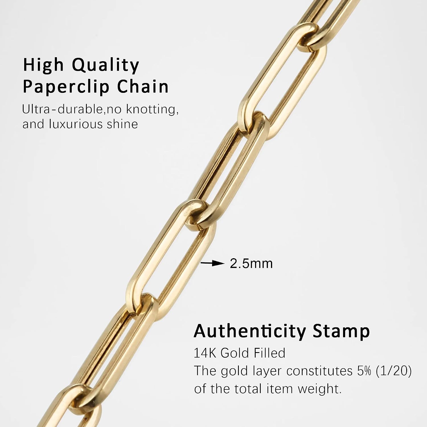 14K Gold Chain Necklaces 2.5mm Paperclip Chains for Women Trendy Non-tarnish Necklace Unisex Gold Jewelry Gifts Sweat Proof and Fade Resistant Lifetime Quality（18-24Inches）