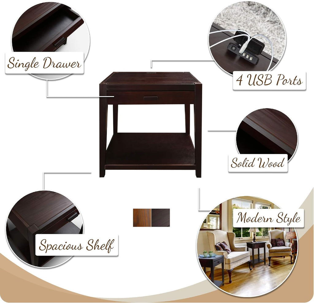 Notre Dame Nightstand with USB Port-Warm Brown