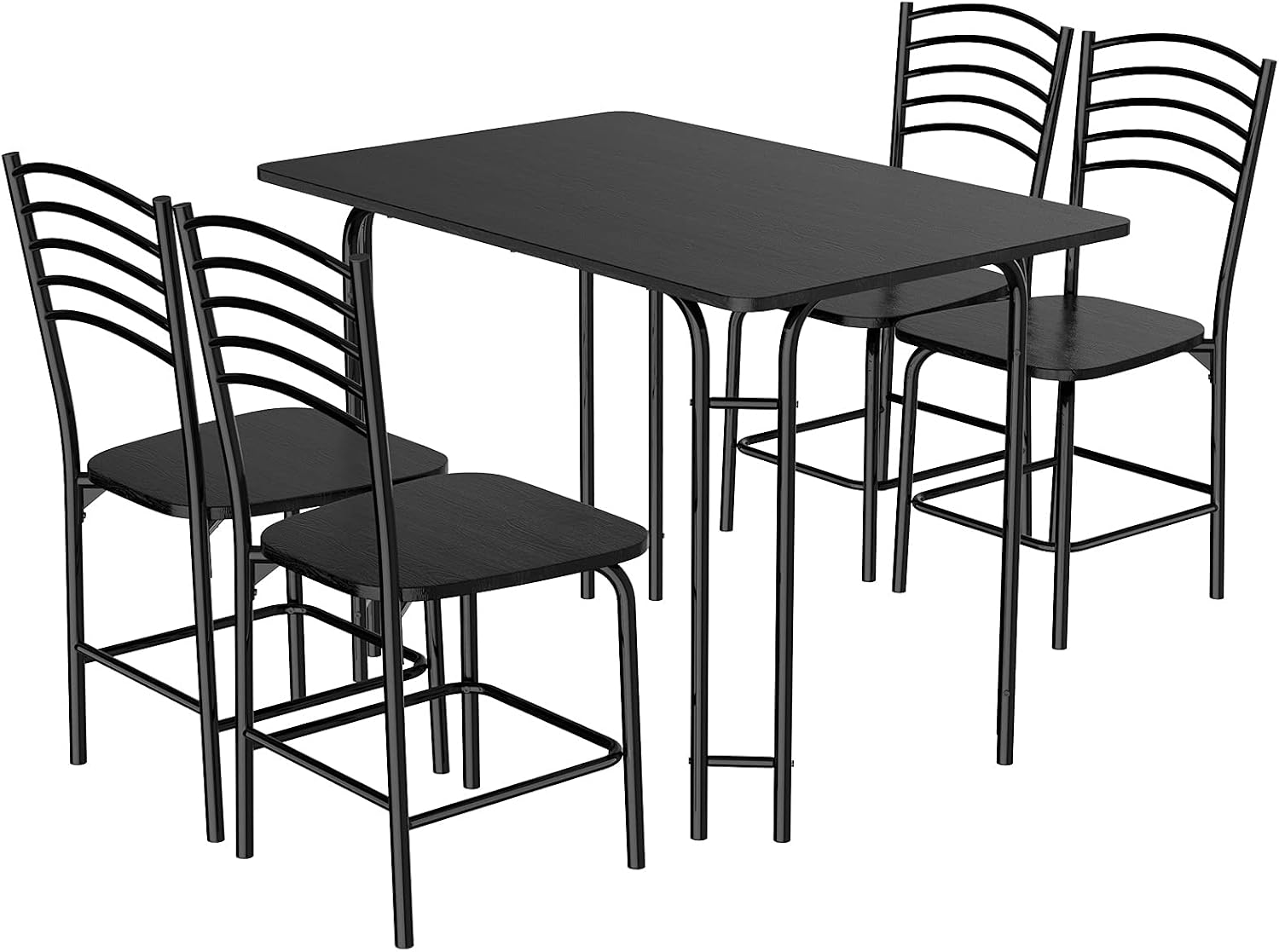 Giantex 5 PCS Dining Table Set 4 Person, Modern Kitchen Table and 4 Chairs, Wooden Top and Metal Legs, Home Dining Room Breakfast Furniture Rectangular Table, Black