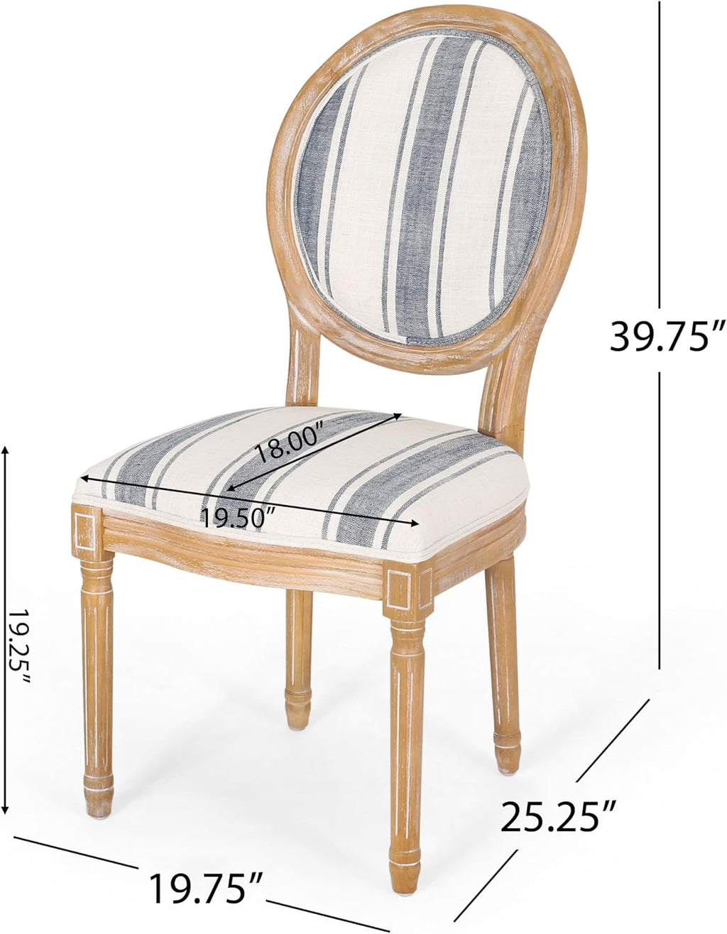 Christopher Knight Home Phinnaeus Dining Chair Set, Set of 4, Wood, Dark Blue Stripes + Light Beige + Natural