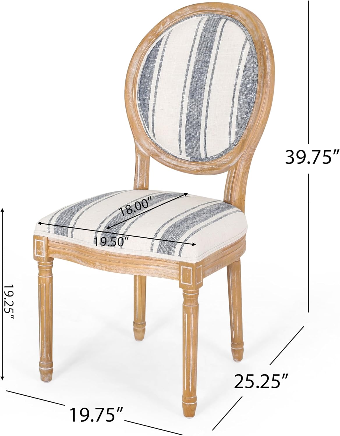 Christopher Knight Home Phinnaeus Dining Chair Set, Set of 4, Wood, Dark Blue Stripes + Light Beige + Natural