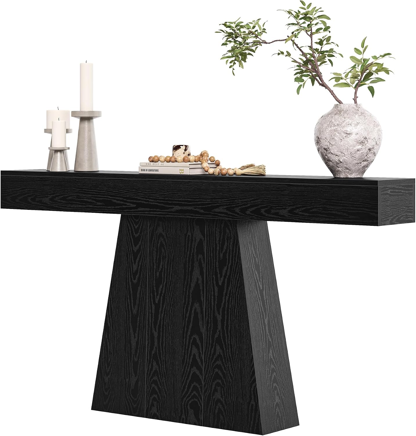 LITTLE TREE 63' Entryway Table, Modern Black Wooden Console Table with Trapezoidal Base for Living Room, Entrance, Hallway, Foyer, Behind the Couch