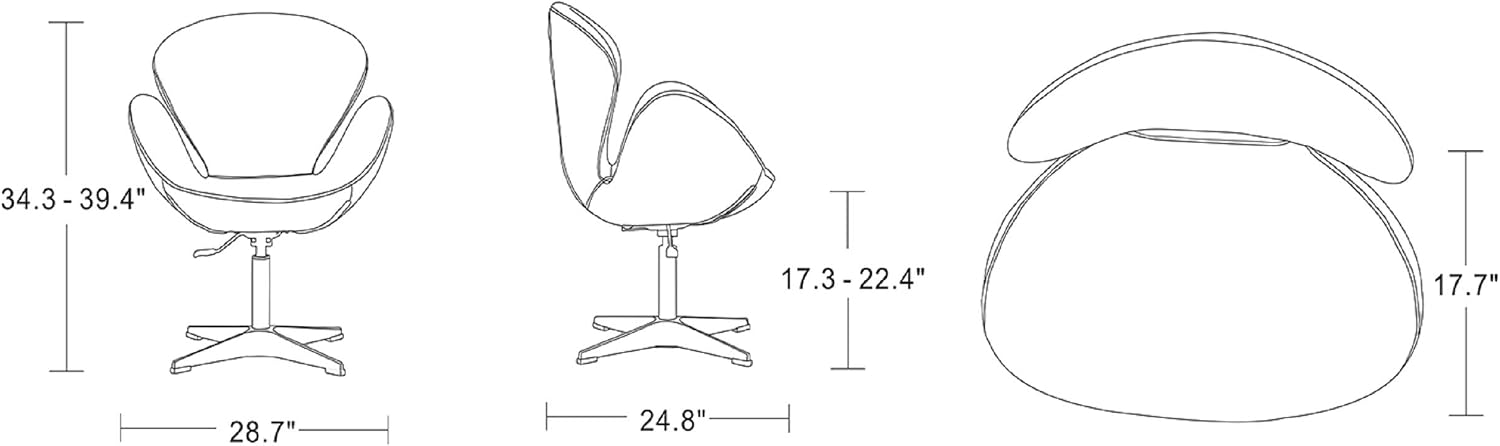 Manhattan Comfort Raspberry Adjustable Swivel Accent Chair Set of 2 with 360° Turn, Polished Chrome Base, Modern Retro Design, Ideal for Living Room and Home Office, Set of 2, Blue