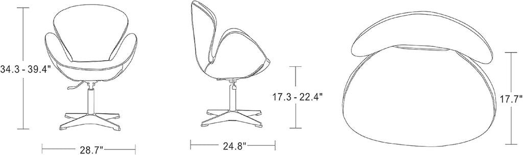 Manhattan Comfort Raspberry Adjustable Swivel Accent Chair with 360° Turn, Polished Chrome Base, Modern Retro Design, Versatile Seat Ideal for Any Room, Set of 2, Black