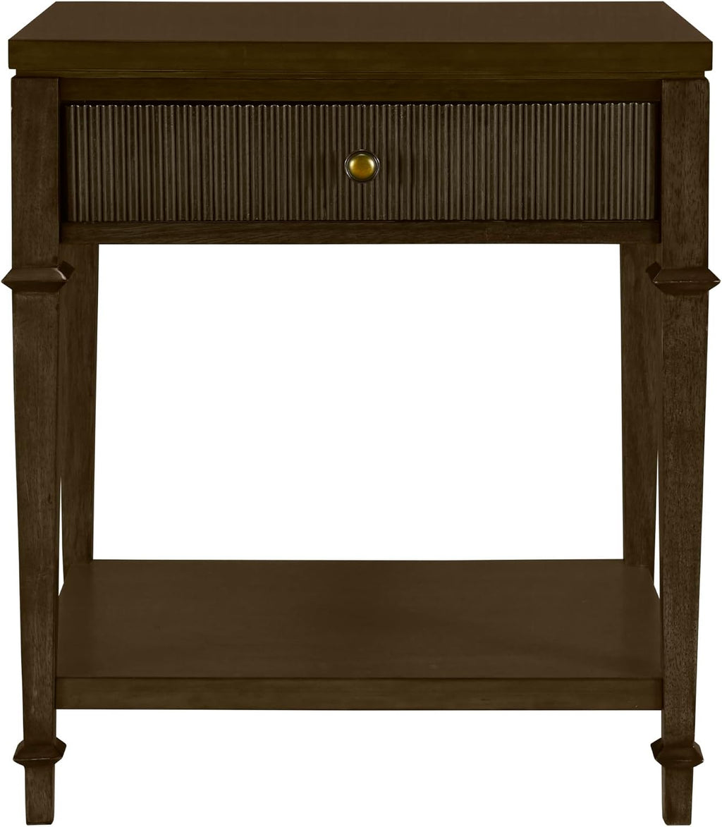 Martha Stewart Kenna Drawer Nightstand for Bedroom Nightstand with Drawer Lily Pond Collection Bedside Table Cottage Design Fluted Drawer, Metal Hardware, Coastal Bedroom Furniture, 26' H Dark Coffee