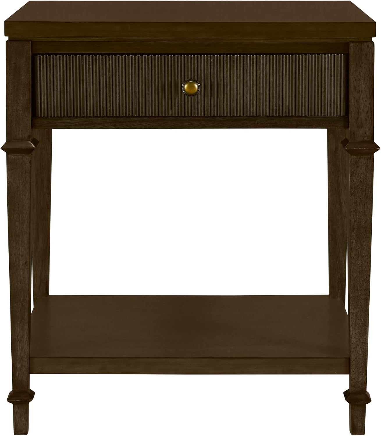 Martha Stewart Kenna Drawer Nightstand for Bedroom Nightstand with Drawer Lily Pond Collection Bedside Table Cottage Design Fluted Drawer, Metal Hardware, Coastal Bedroom Furniture, 26' H Dark Coffee