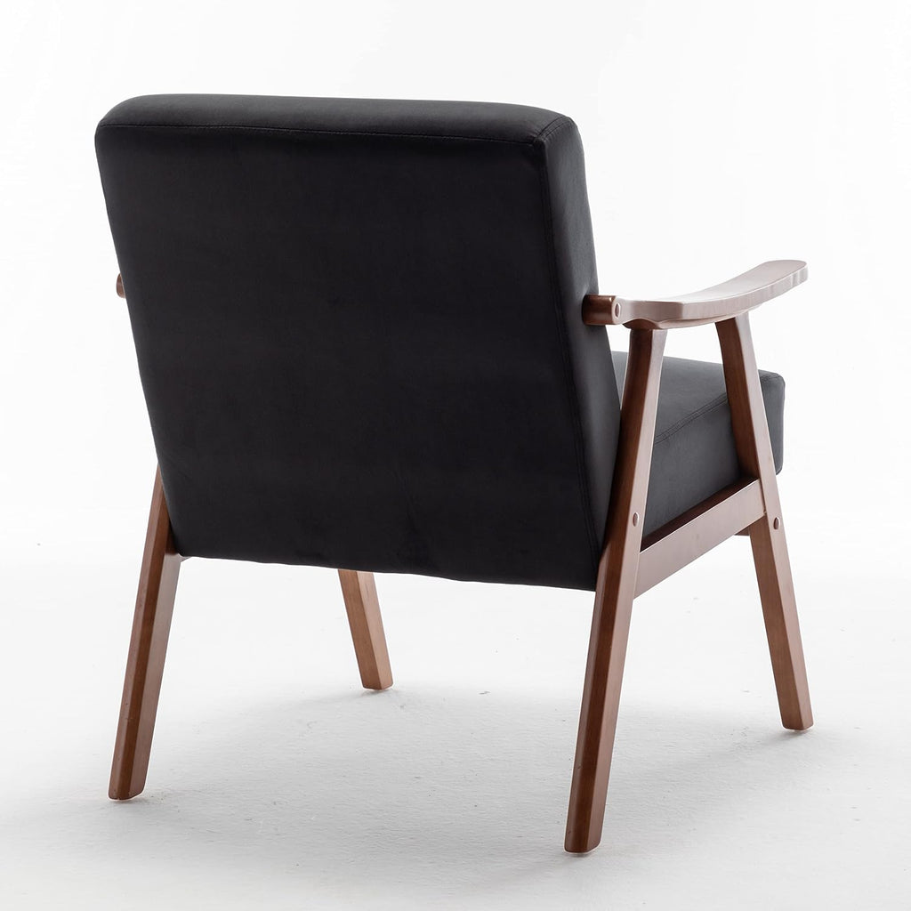 Container Furniture Direct Accent Chair with Microfiber Upholstery and Solid Wood Frame, Classic Mid-Century Modern Living Room Furniture for Extra Seating, Black