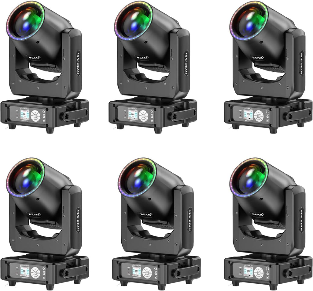 230W 7R Moving Head Stage Lights,48-Facet Prism 14Gobos 14 Colors,27 * 0.5W LED Wash/Beam/Frost/Rainbow, 18CH DMX512 Sound Activated (6-Pack)
