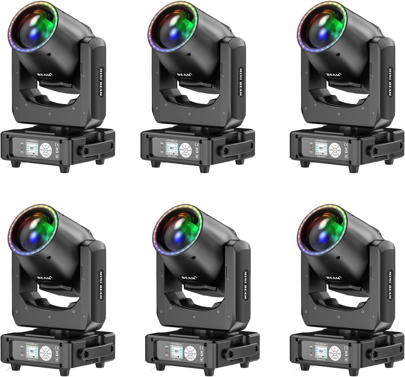 230W 7R Moving Head Stage Lights,48-Facet Prism 14Gobos 14 Colors,27 * 0.5W LED Wash/Beam/Frost/Rainbow, 18CH DMX512 Sound Activated (6-Pack)