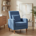 COLAMY Mid-Century Modern Upholstered Accent Chair with Back Pillow & Solid Wood Legs, Fabric Cozy Armchair for Living Room, Bedroom, Reading Nook, Apartment & Small Spaces, Blue