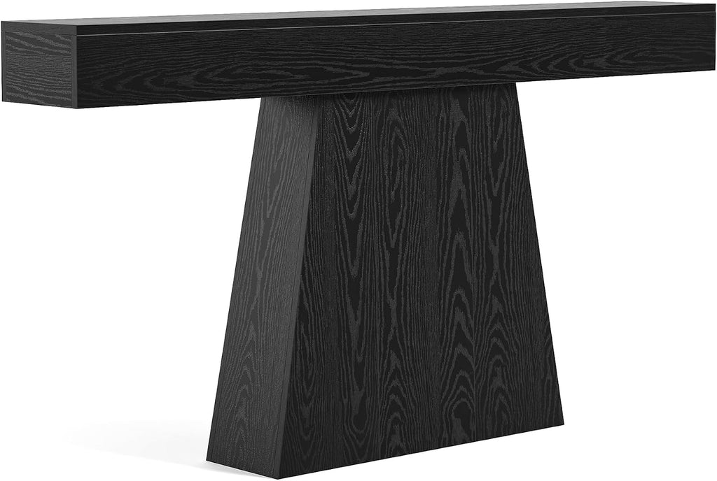 LITTLE TREE 63' Entryway Table, Modern Black Wooden Console Table with Trapezoidal Base for Living Room, Entrance, Hallway, Foyer, Behind the Couch