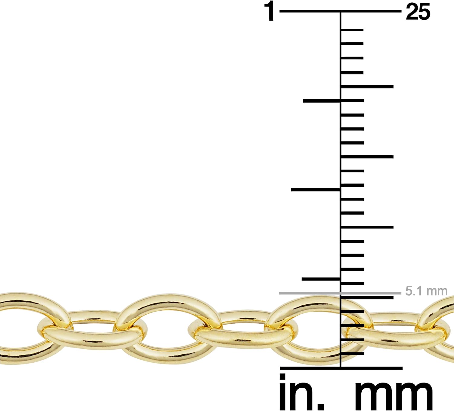 Solid 14k Yellow Gold Filled 5.1 mm Oval Cable Link Chain Necklace for Men and Women
