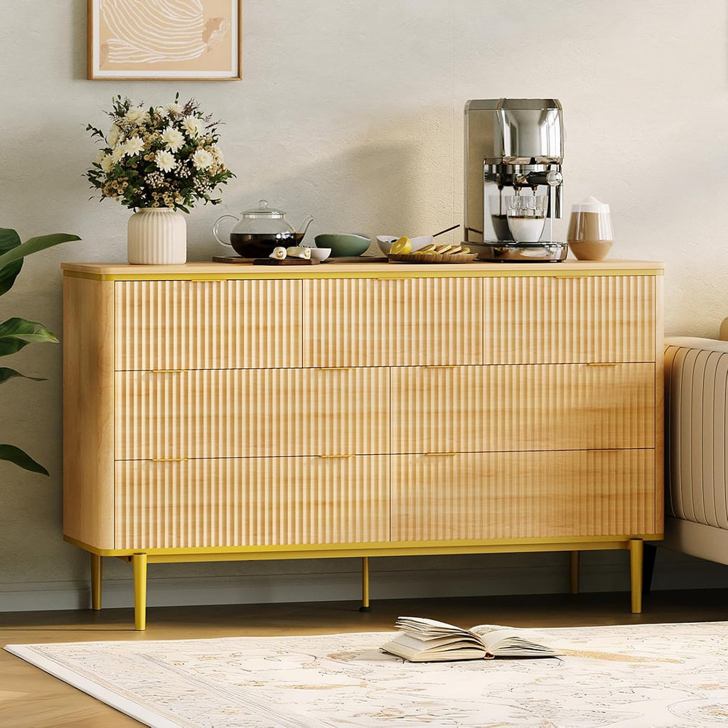 Garvee LED Dresser with Charging Station - Modern 5-Drawer 47' Wide Wooden Chest, Storage Organizer for Bedroom, Nursery, Hallway & Apartments