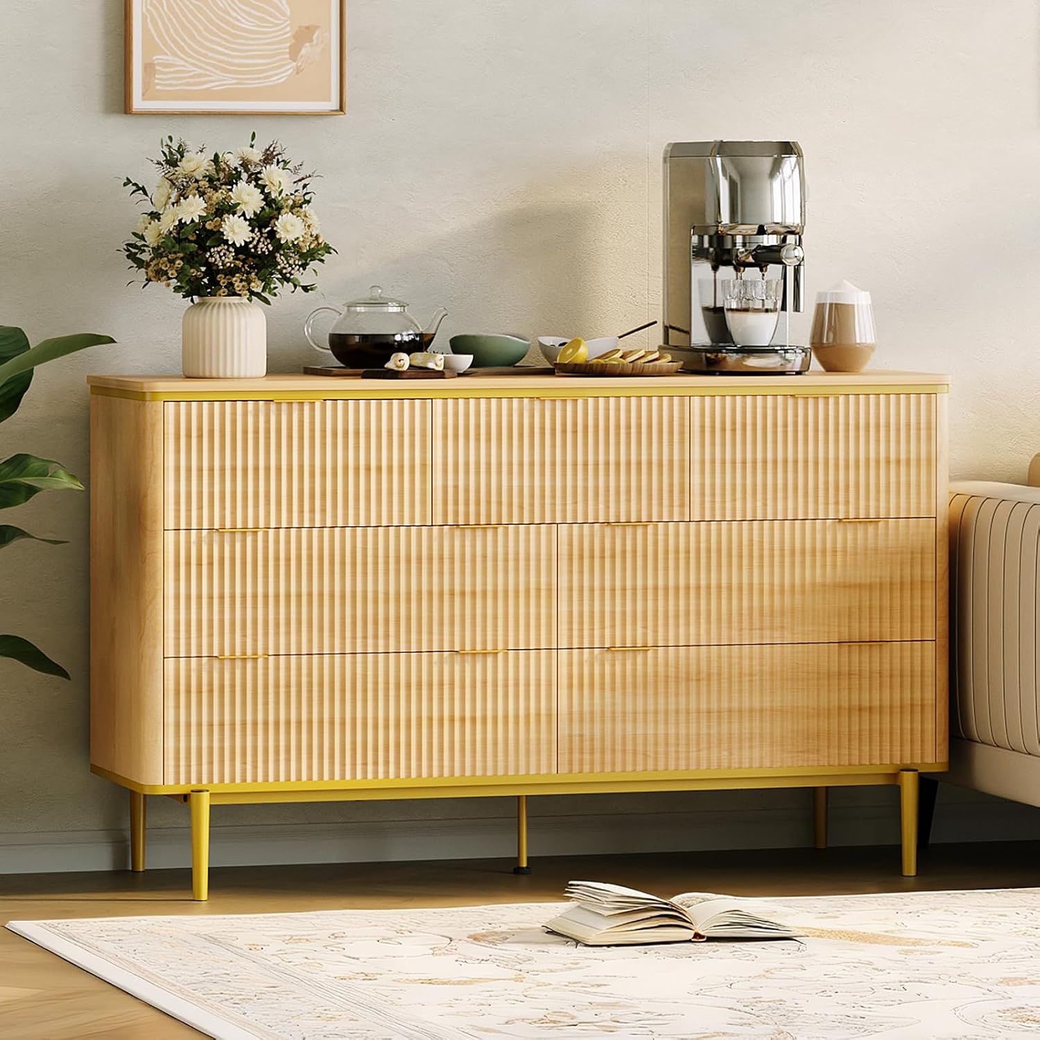 Garvee LED Dresser with Charging Station - Modern 5-Drawer 47' Wide Wooden Chest, Storage Organizer for Bedroom, Nursery, Hallway & Apartments