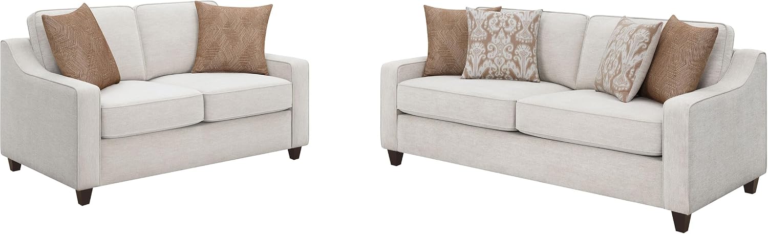 Coaster Home Furnishings - Christine - 2-Piece Woven Chenille Upholstered Sofa and Loveseat Set with Sloped Arms - Transitional - Living Room - Beige - 552061-S2