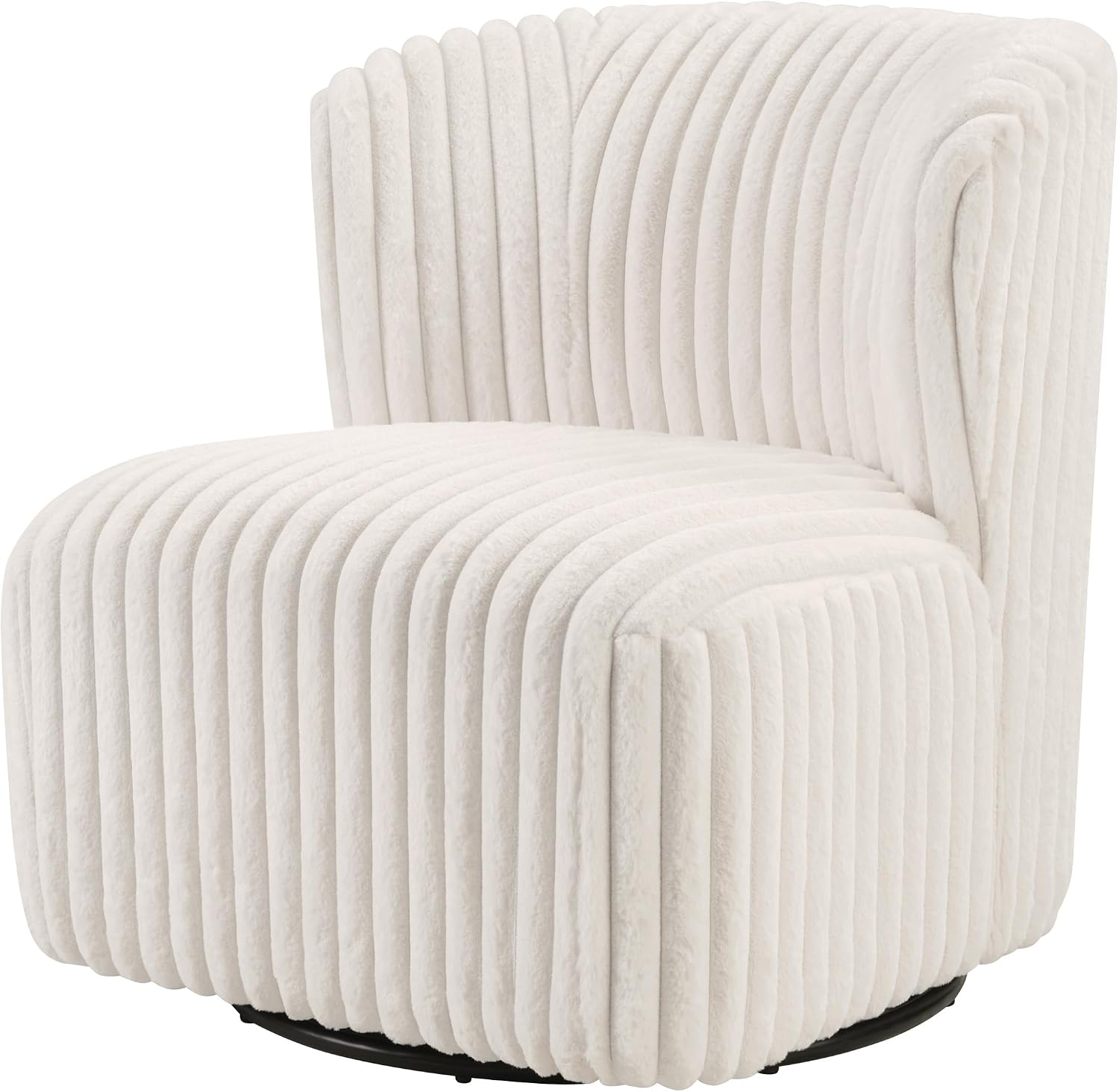 OSP Home Furnishings Lucia Modern Barrel Swivel Accent Chair, White Cord Fur Fabric