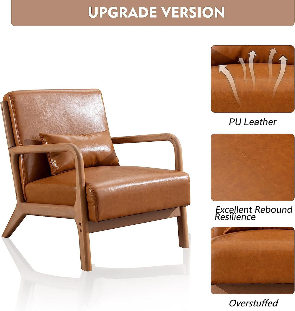 ANJ Mid Century Modern Accent Chairs Set of 2, PU Leather Reading Chair with Solid Wood Frame, Easy Assembly Armchair for Living Room